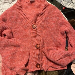 Girls Coral Button-Up Sweater